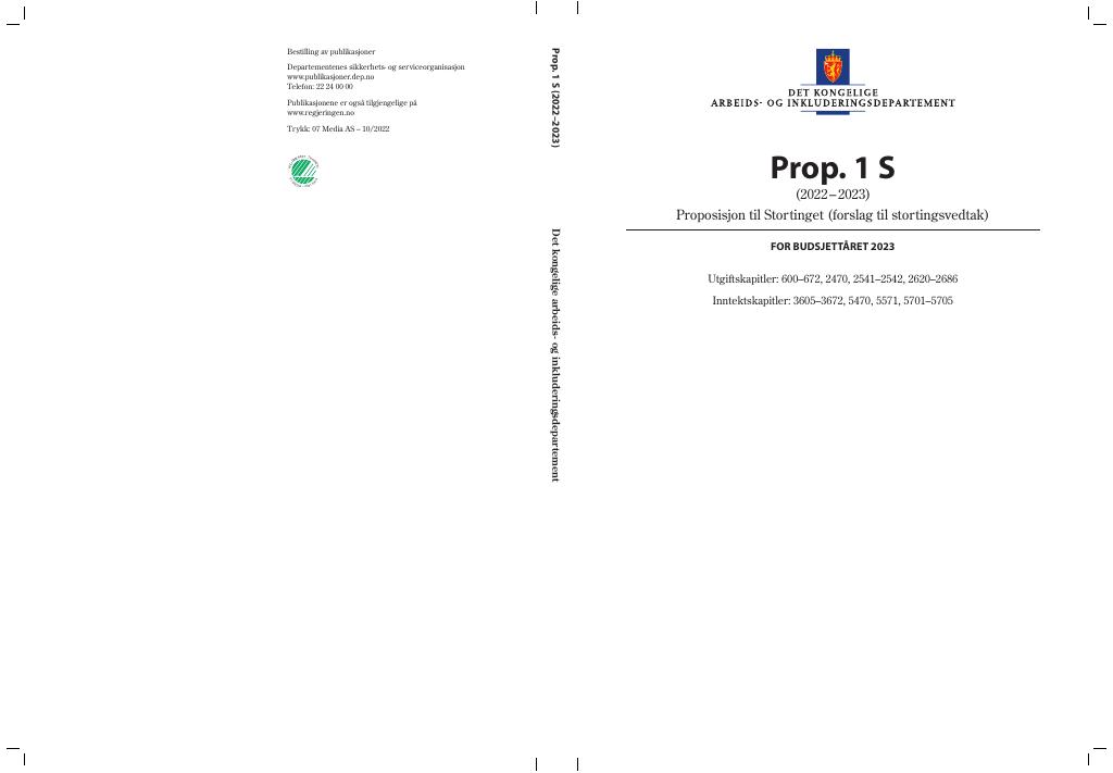 Forsiden av dokumentet Prop. 1 S (2022–2023)