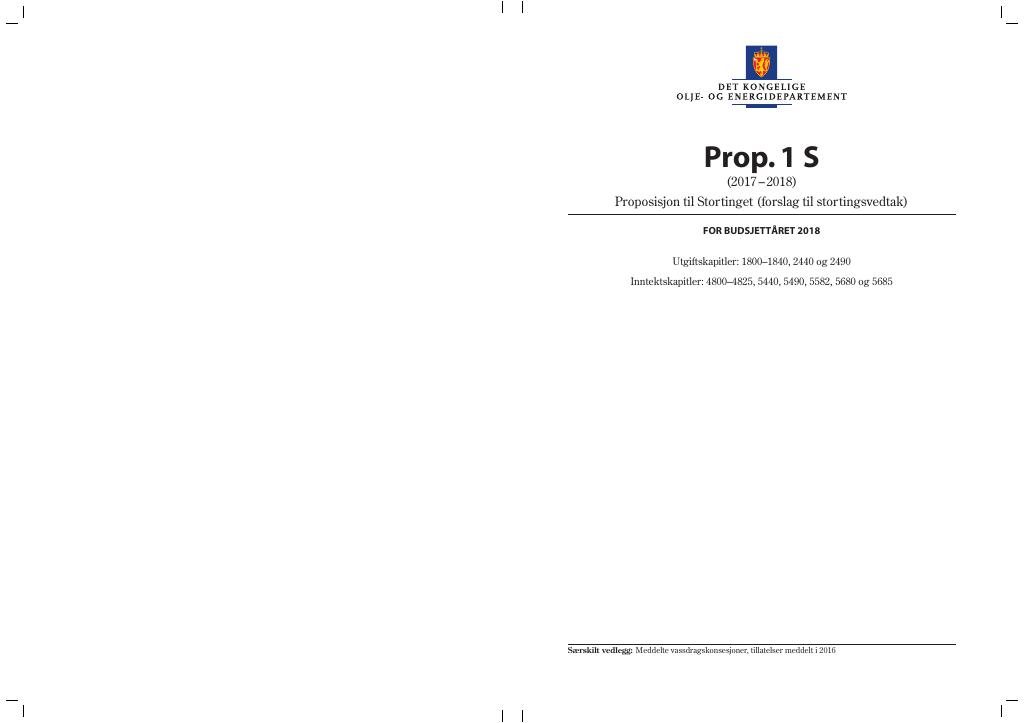 Forsiden av dokumentet Prop. 1 S (2017–2018)