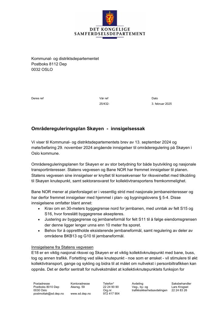 Forsiden av dokumentet Områdereguleringsplan Skøyen - innsigelsessak