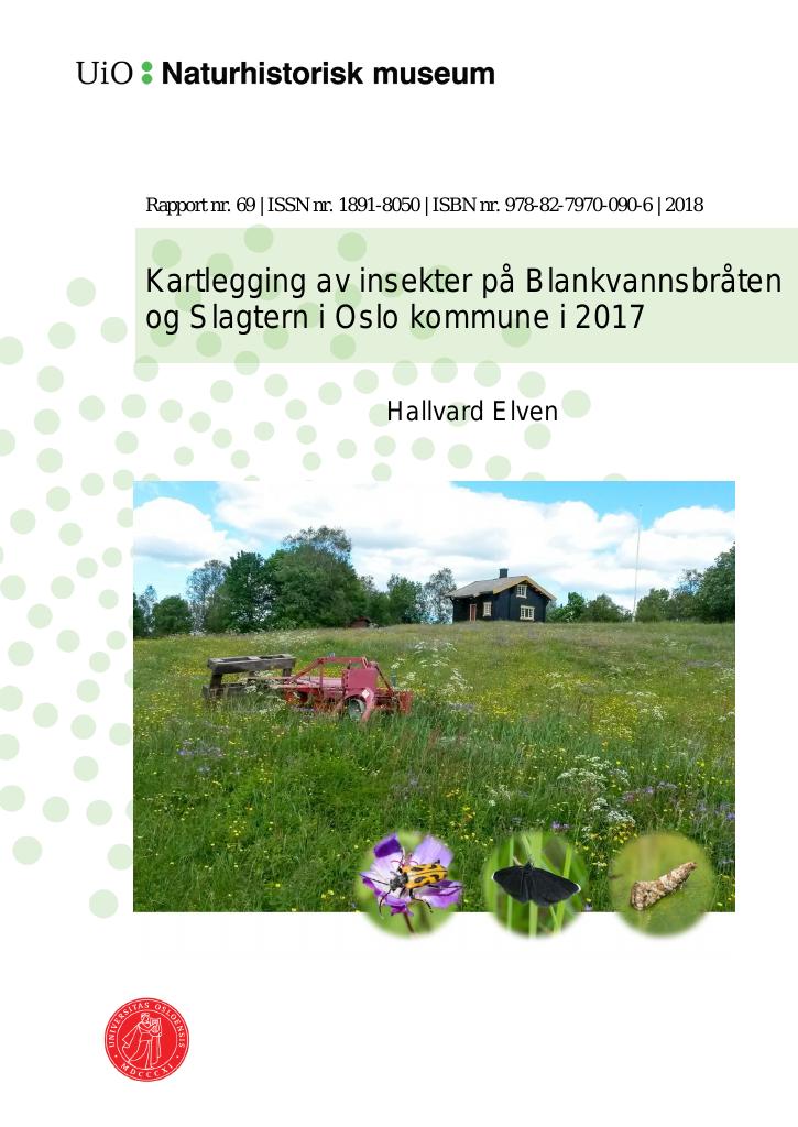 Forsiden av dokumentet Kartlegging av insekter på Blankvannsbråten og Slagtern i Oslo kommune i 2017