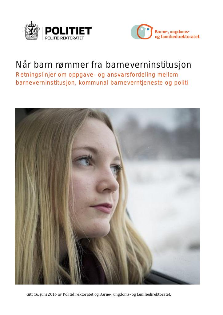 Forsiden av dokumentet Når barn rømmer fra barneverninstitusjon.