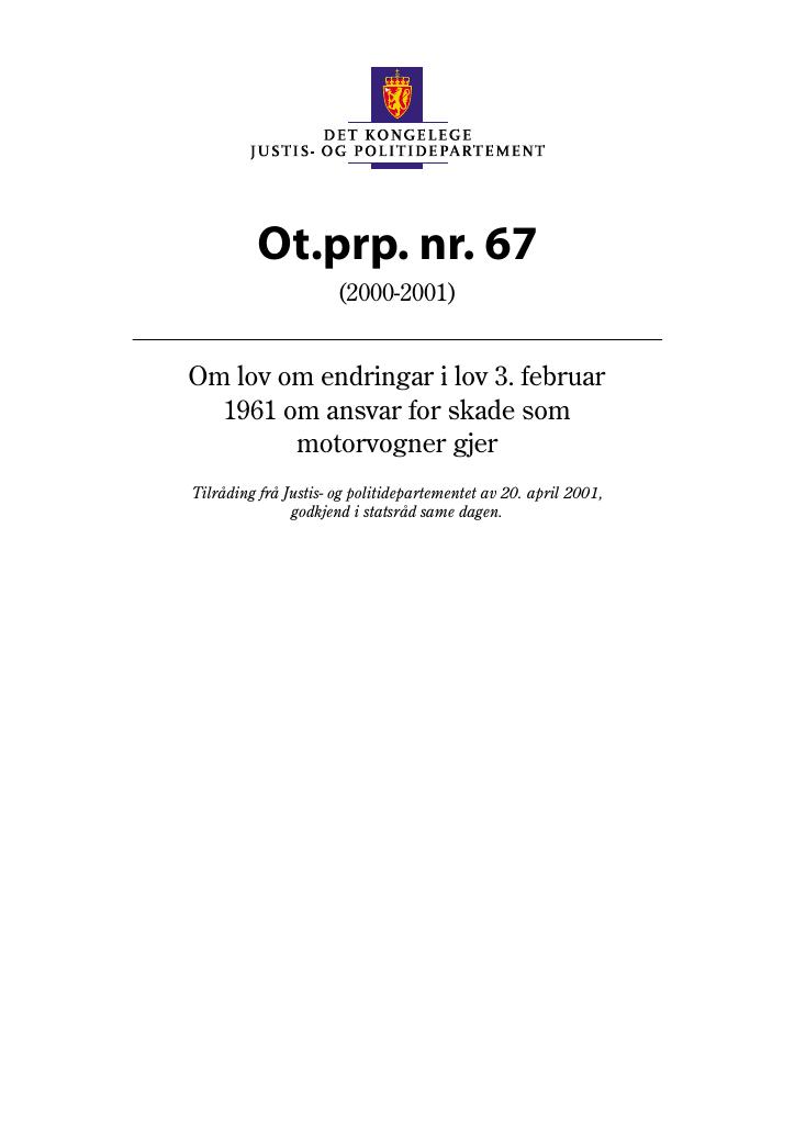 Forsiden av dokumentet Ot.prp. nr. 67 (2000-2001)