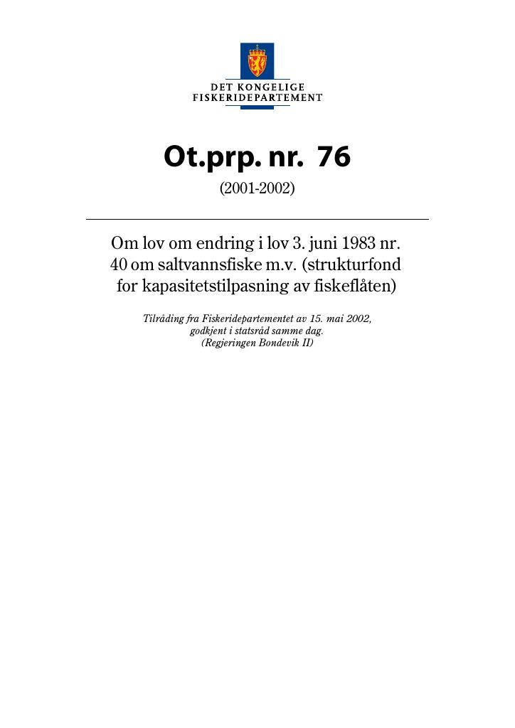 Forsiden av dokumentet Ot.prp. nr. 76 (2001-2002)