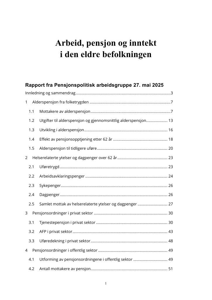 Forsiden av dokumentet Arbeid, pensjon og inntekt i den eldre befolkningen - 2025