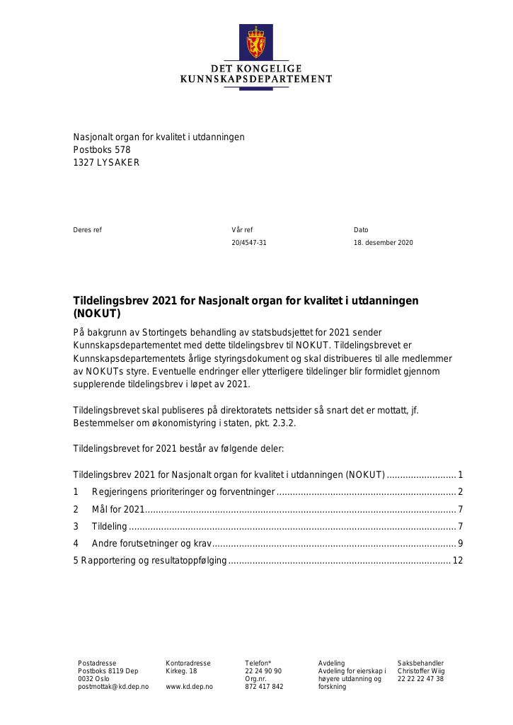 Tildelingsbrev NOKUT 2021 - Kudos