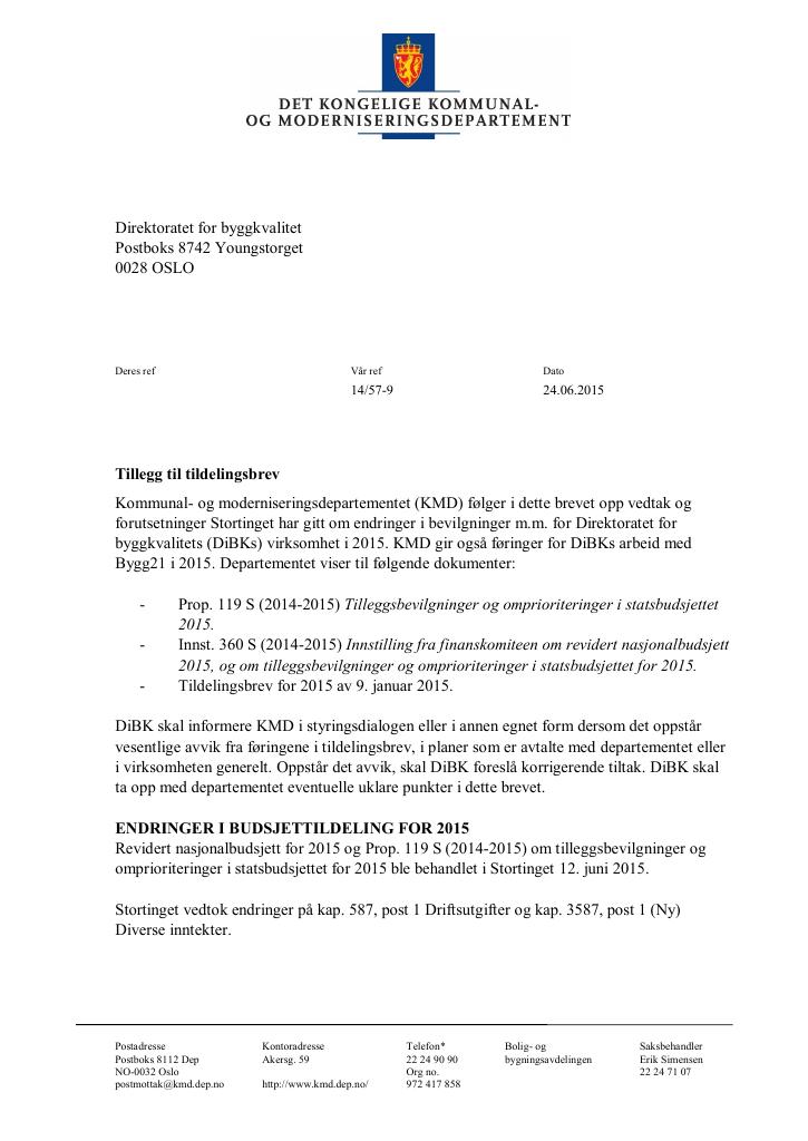 Forsiden av dokumentet tilleggsbrev juni (pdf)