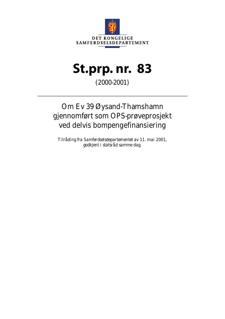 Forsiden av dokumentet St.prp. nr. 83 (2000-2001)