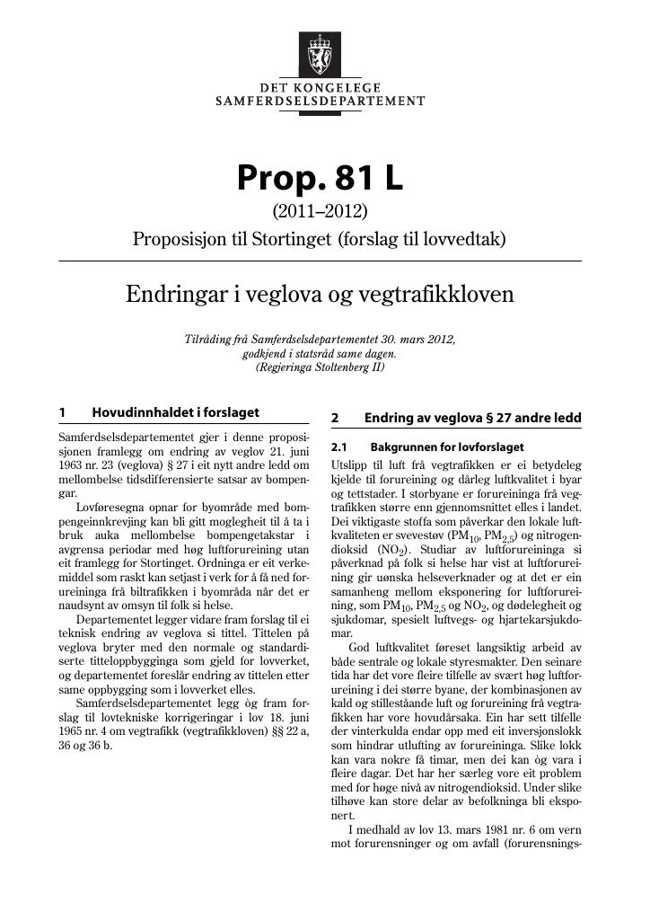 Forsiden av dokumentet Prop. 81 L (2011–2012)