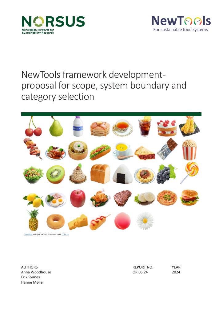 Forsiden av dokumentet NewTools framework developmentproposal for scope, system boundary and category selection