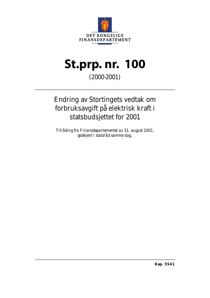 Forsiden av dokumentet St.prp. nr. 100 (2000-2001)