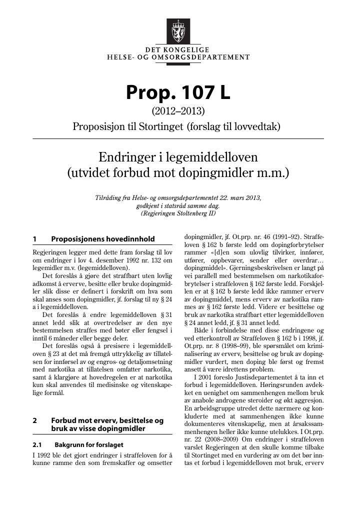 Forsiden av dokumentet Prop. 107 L (2012–2013)