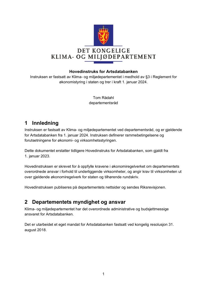 Forsiden av dokumentet Hovedinstruks 2024