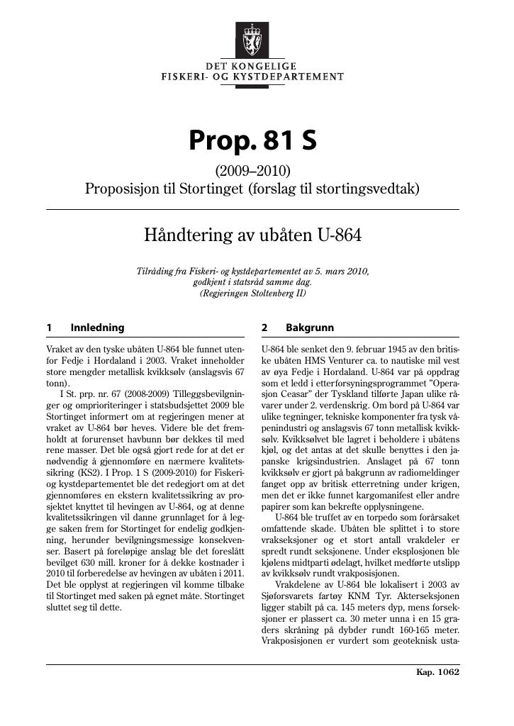 Forsiden av dokumentet Prop. 81 S (2009-2010)