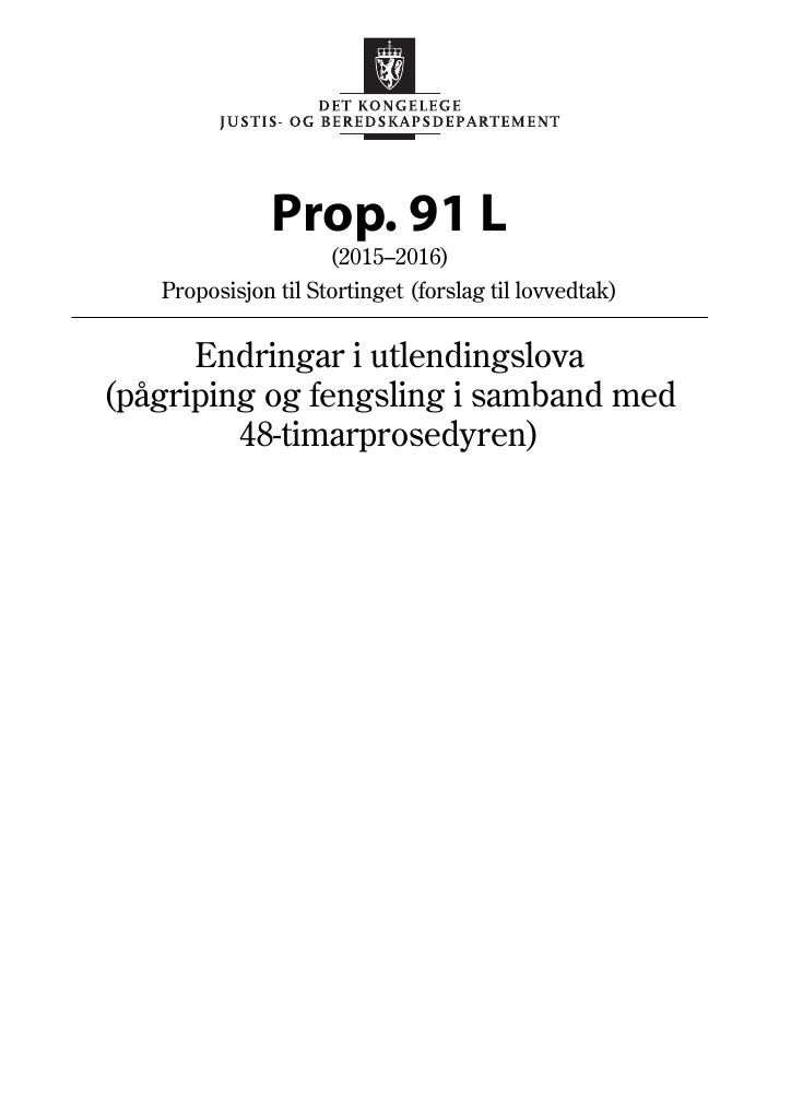 Forsiden av dokumentet Prop. 91 L (2015–2016)