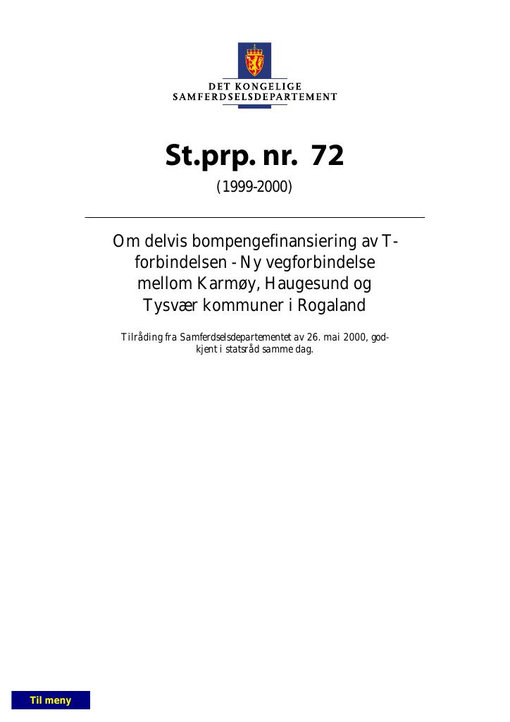 Forsiden av dokumentet St.prp. nr. 72 (1999-2000)