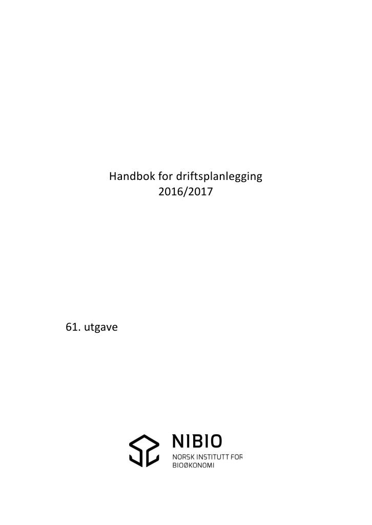 Forsiden av dokumentet Handbok for driftsplanlegging 2016/2017