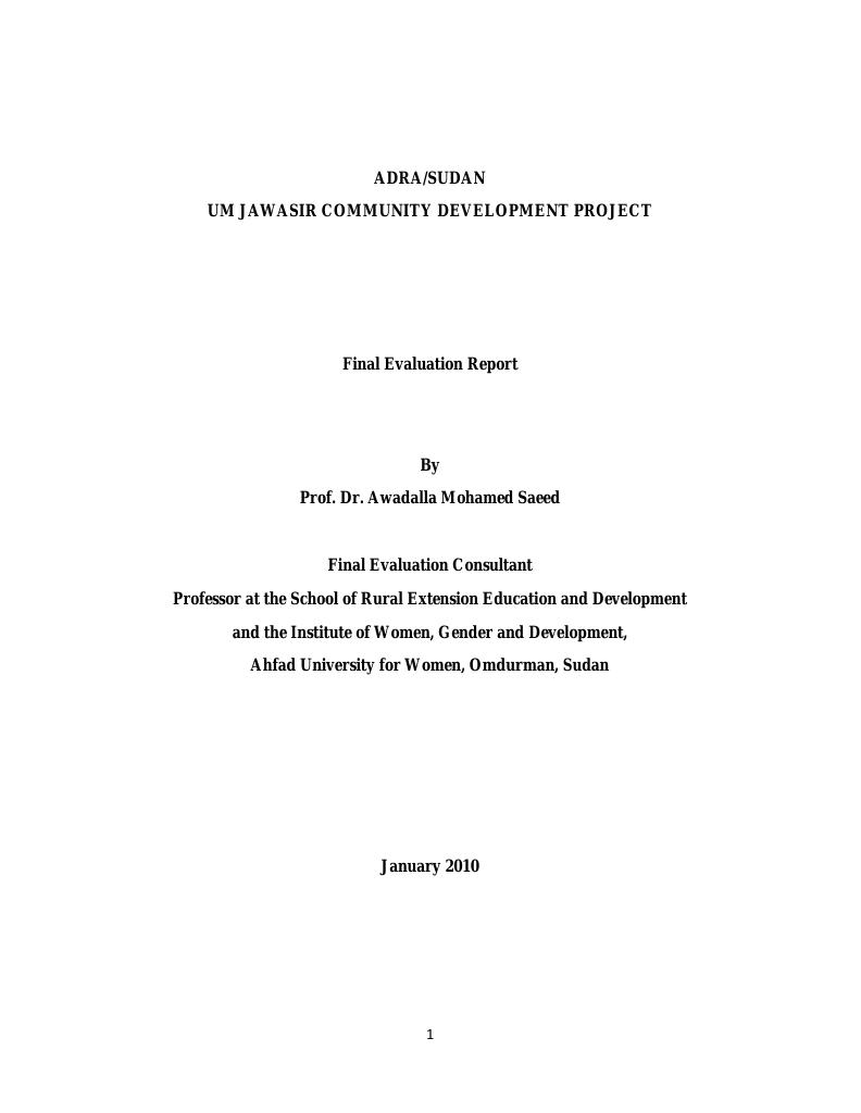 Forsiden av dokumentet Um Jawasir Community Development Project – Final Evaluation Report