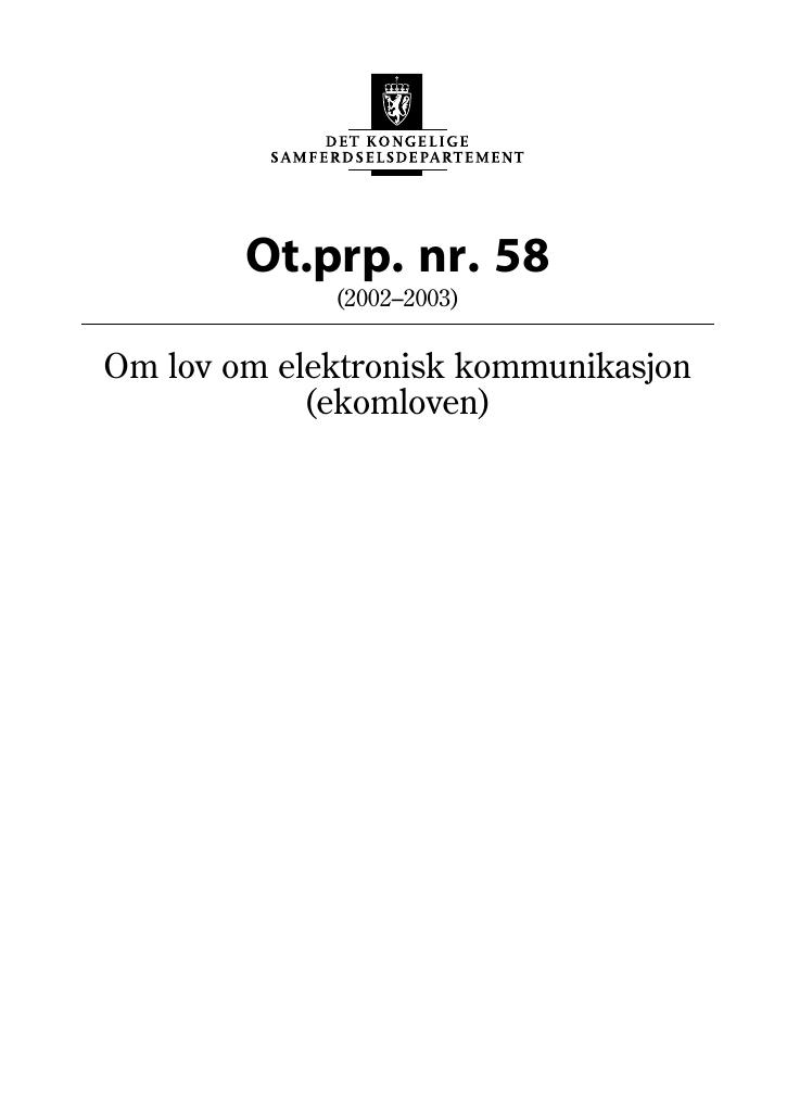 Forsiden av dokumentet Ot.prp. nr. 58 (2002-2003)