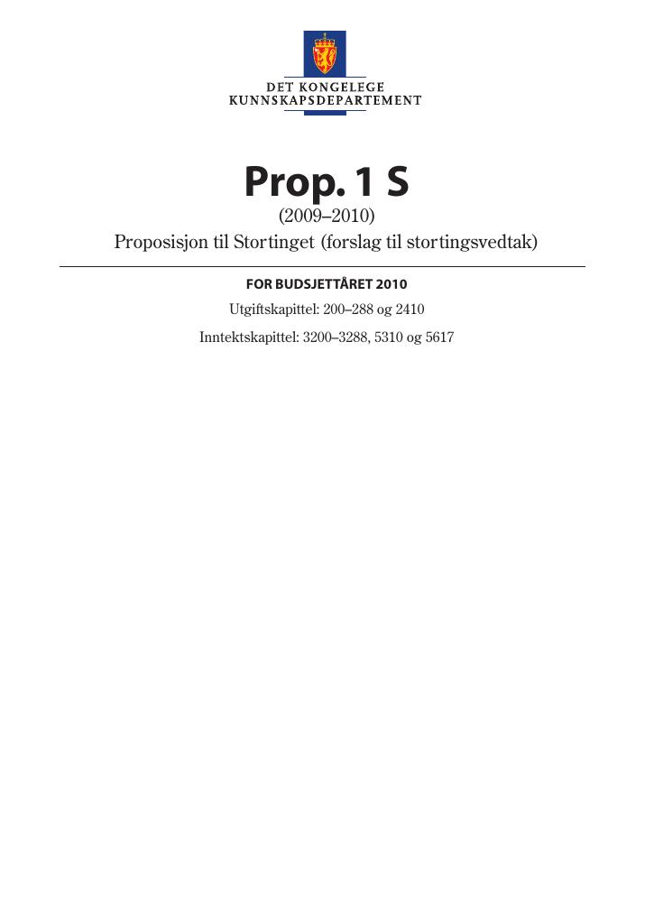 Forsiden av dokumentet Prop. 1 S (2009–2010)