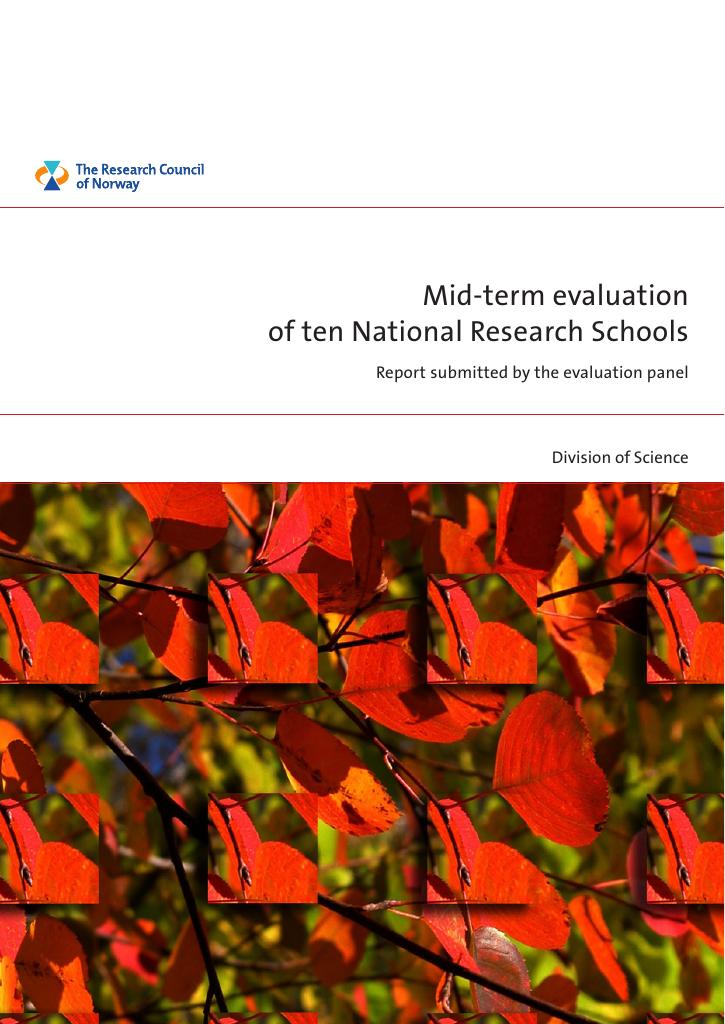 Forsiden av dokumentet Midterm evaluation of ten National Research Schools