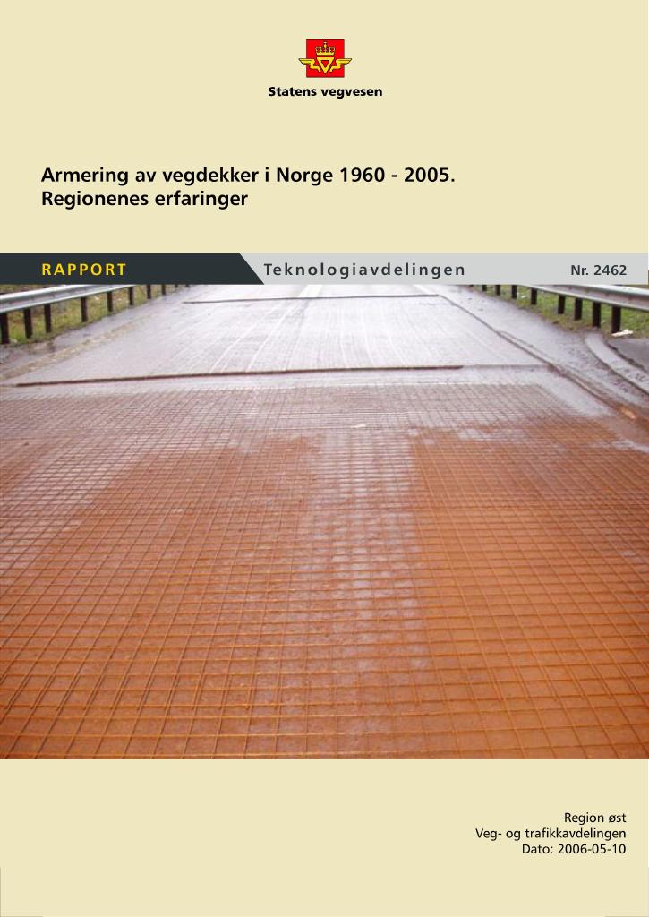 Forsiden av dokumentet Armering av vegdekker i Norge 1960 - 2005