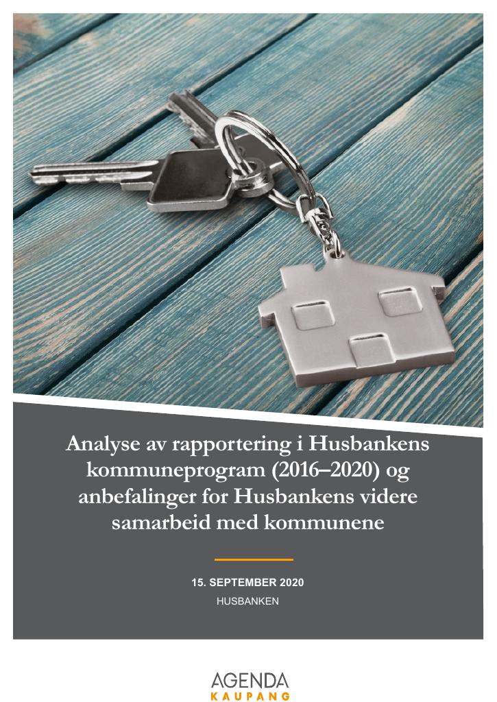 Forsiden av dokumentet Analyse og anbefalinger fra kommunenes  rapportering i Husbankens kommuneprogram (2016–2020). (2020)