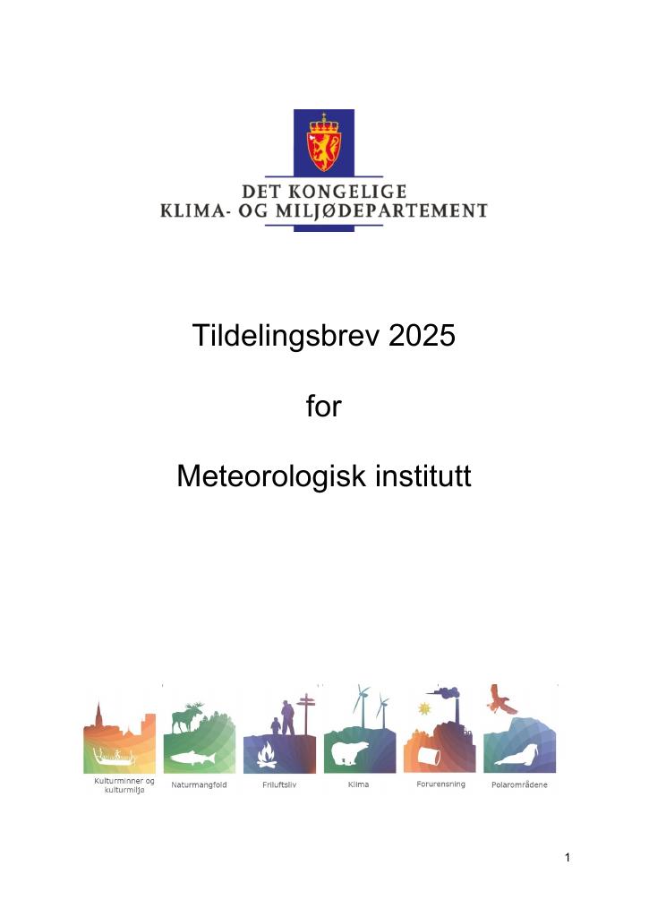 Forsiden av dokumentet Tildelingsbrev Meteorologisk institutt 2025