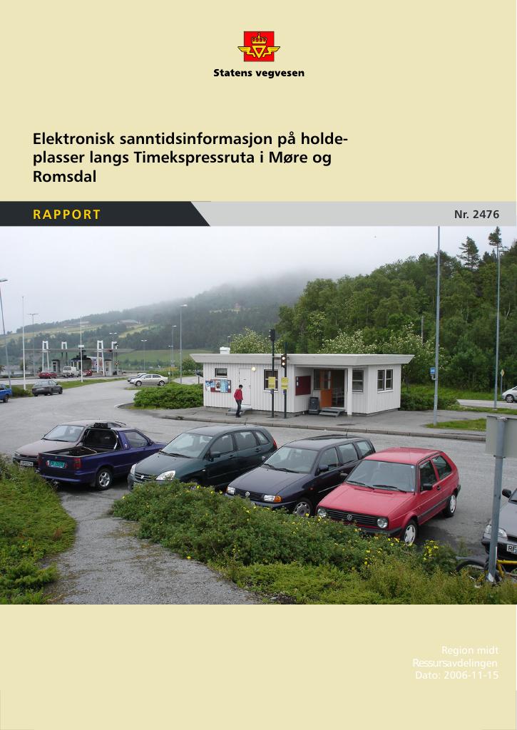 Forsiden av dokumentet Elektronisk sanntidsinformasjon på holdeplasser langs Timekspressruta i Møre og Romsdal