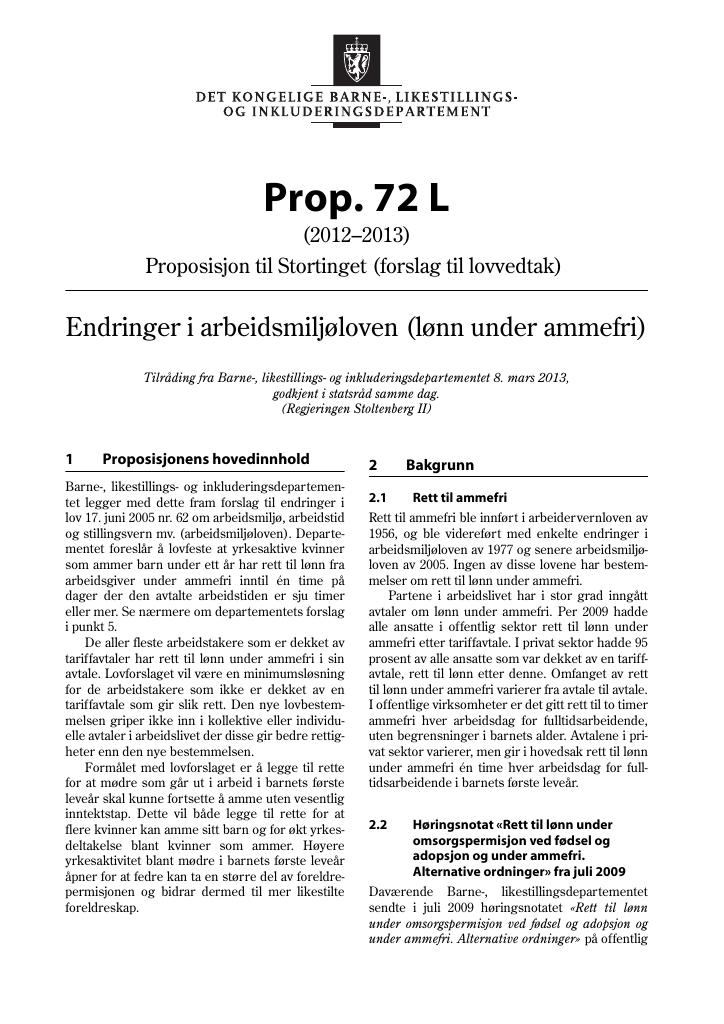 Forsiden av dokumentet Prop. 72 L (2012–2013)