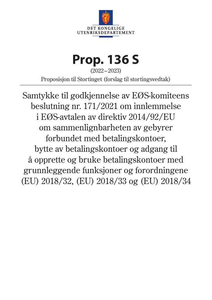 Forsiden av dokumentet Prop. 136 S (2022–2023)