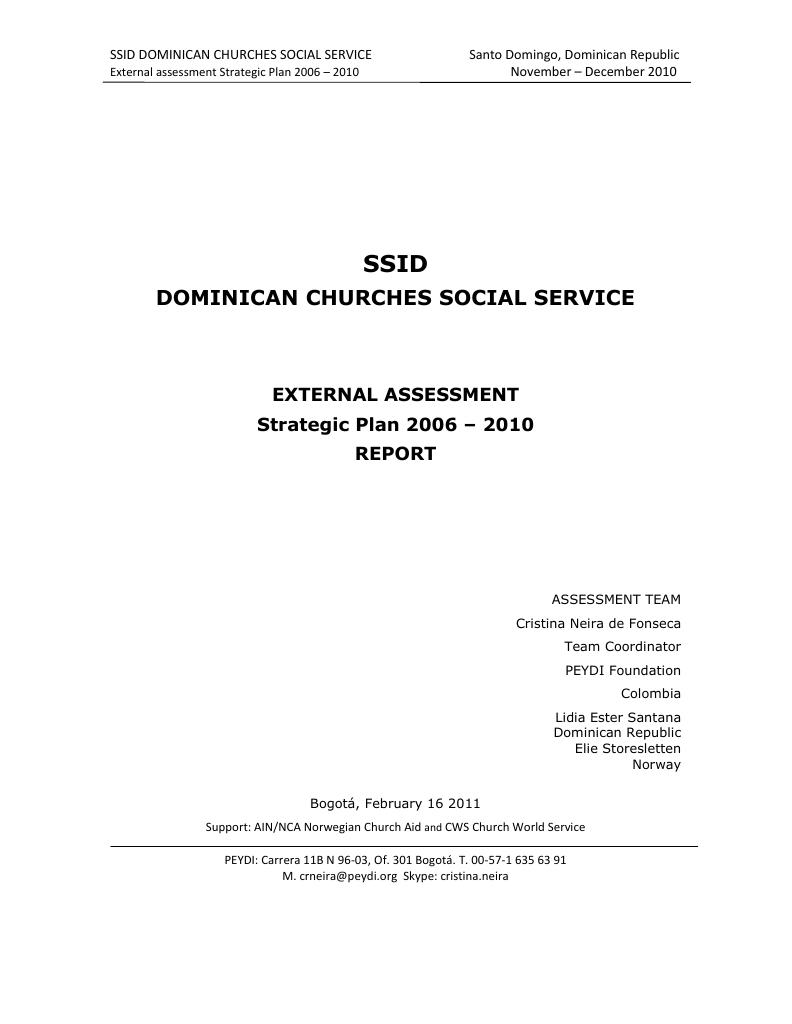 Forsiden av dokumentet EXTERNAL ASSESSMENT of SSID Strategic Plan 2006 – 2010