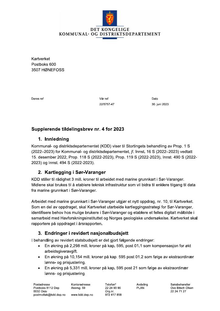 Forsiden av dokumentet tilleggsbrev nr4(pdf) 2023