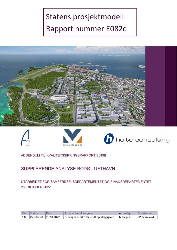 Forsiden av dokumentet Supplerende analyse KS2 ny lufthavn Bodø