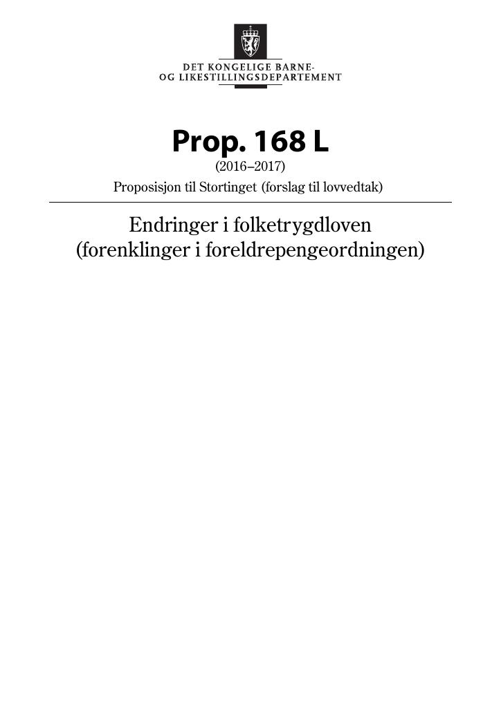 Forsiden av dokumentet Prop. 168 L (2016–2017)