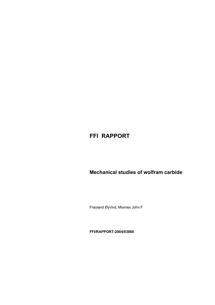 Forsiden av dokumentet Mechanical studies of wolfram carbide