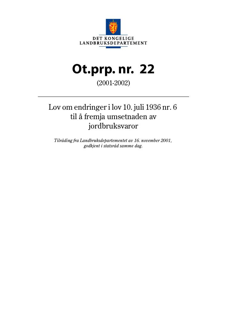 Forsiden av dokumentet Ot.prp. nr. 22 (2001-2002)