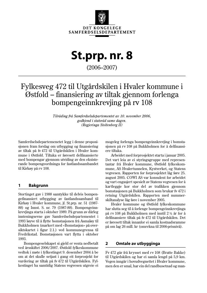 Forsiden av dokumentet St.prp. nr. 8 (2006-2007)