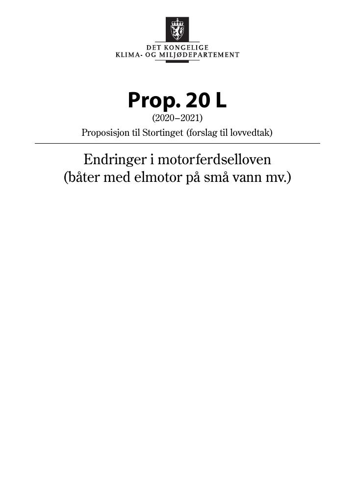 Forsiden av dokumentet Prop. 20 L (2020–2021)