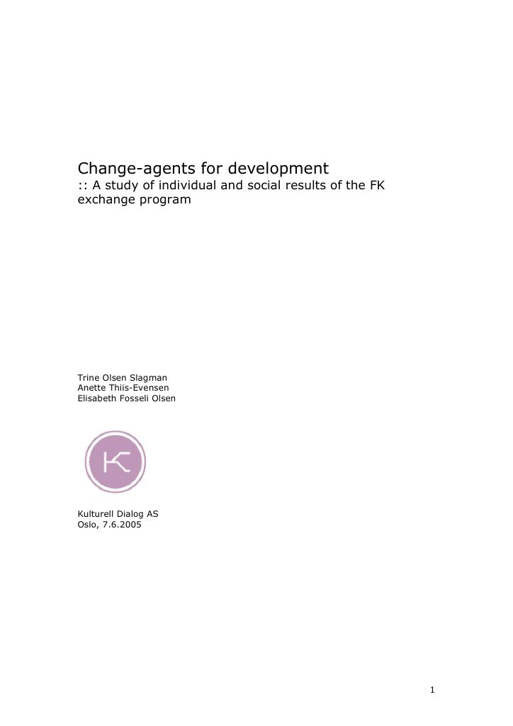 Forsiden av dokumentet Change-Agents for Development
