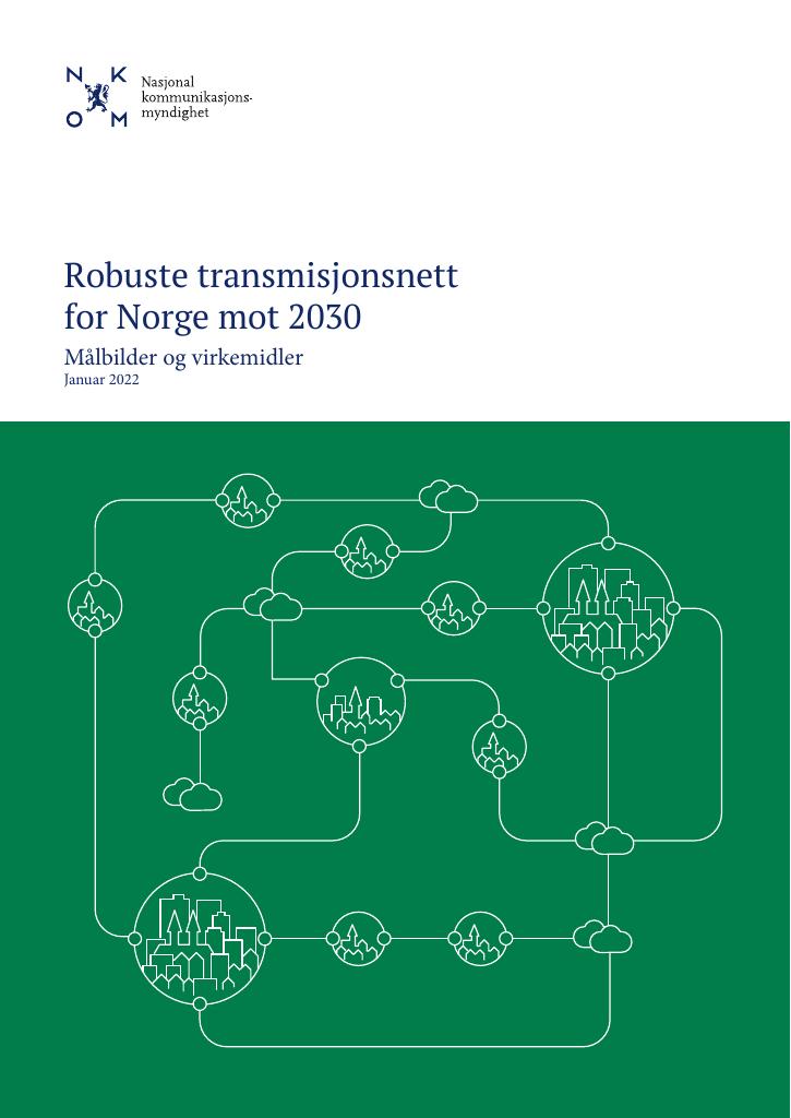 Forsiden av dokumentet Robuste transmisjonsnett 
for Norge mot 2030