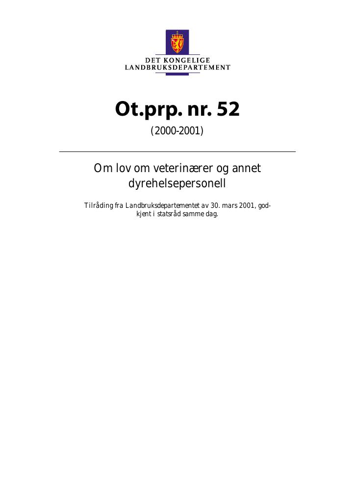 Forsiden av dokumentet Ot.prp. nr. 52 (2000-2001)