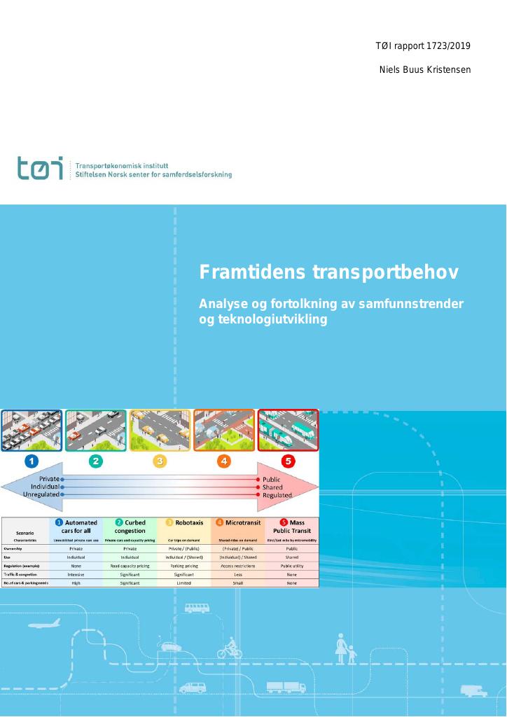 Forsiden av dokumentet Framtidens transportbehov : analyse og fortolkning av samfunnstrender og teknologiutvikling