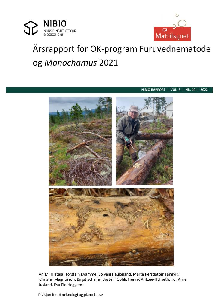 Forsiden av dokumentet Årsrapport for OK-program Furuvednematode og Monochamus 2021