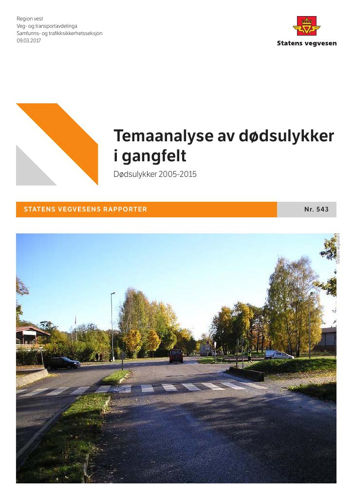 Forsiden av dokumentet Temanalyse av dødsulykker i gangfelt
