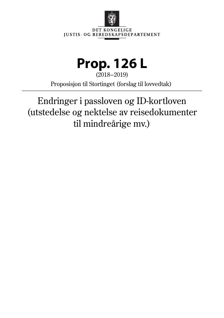 Forsiden av dokumentet Prop. 126 L (2018–2019)