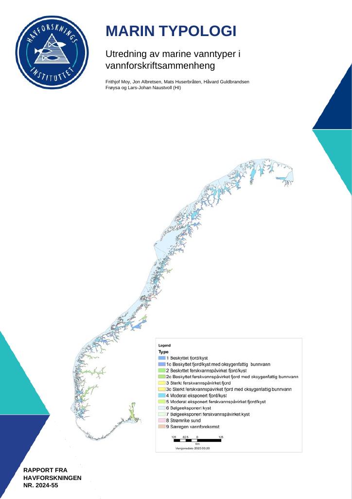 Forsiden av dokumentet Marin typologi: Utredning av marine vanntyper i vannforskriftsammenheng : M-2863