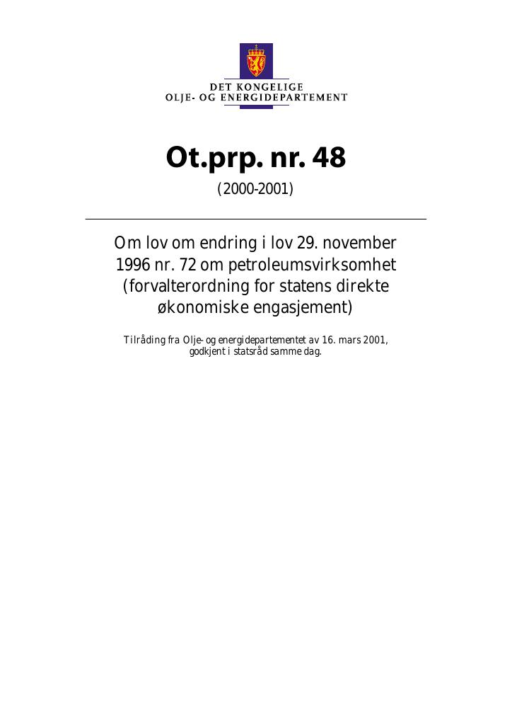 Forsiden av dokumentet Ot.prp. nr. 48 (2000-2001)