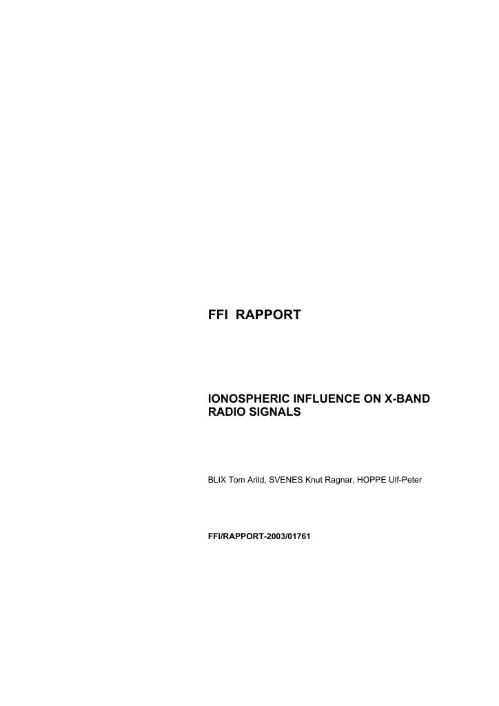 Forsiden av dokumentet Ionospheric influence on X-band radio signals