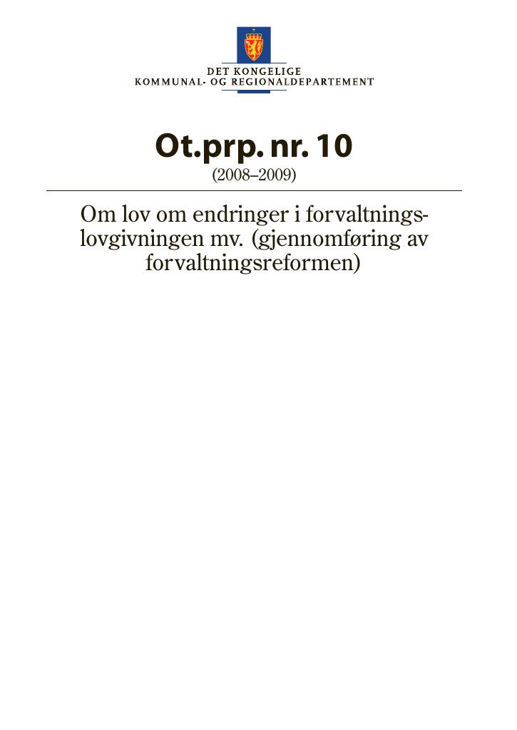 Forsiden av dokumentet Ot.prp. nr. 10 (2008-2009)