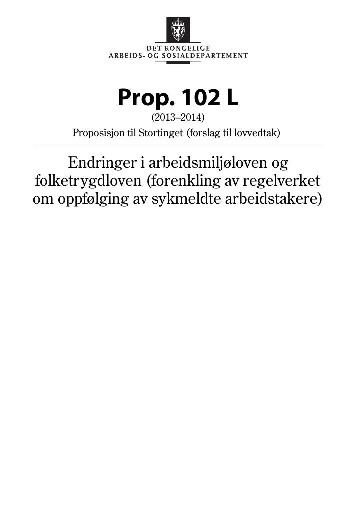 Forsiden av dokumentet Prop. 102 L (2013–2014)